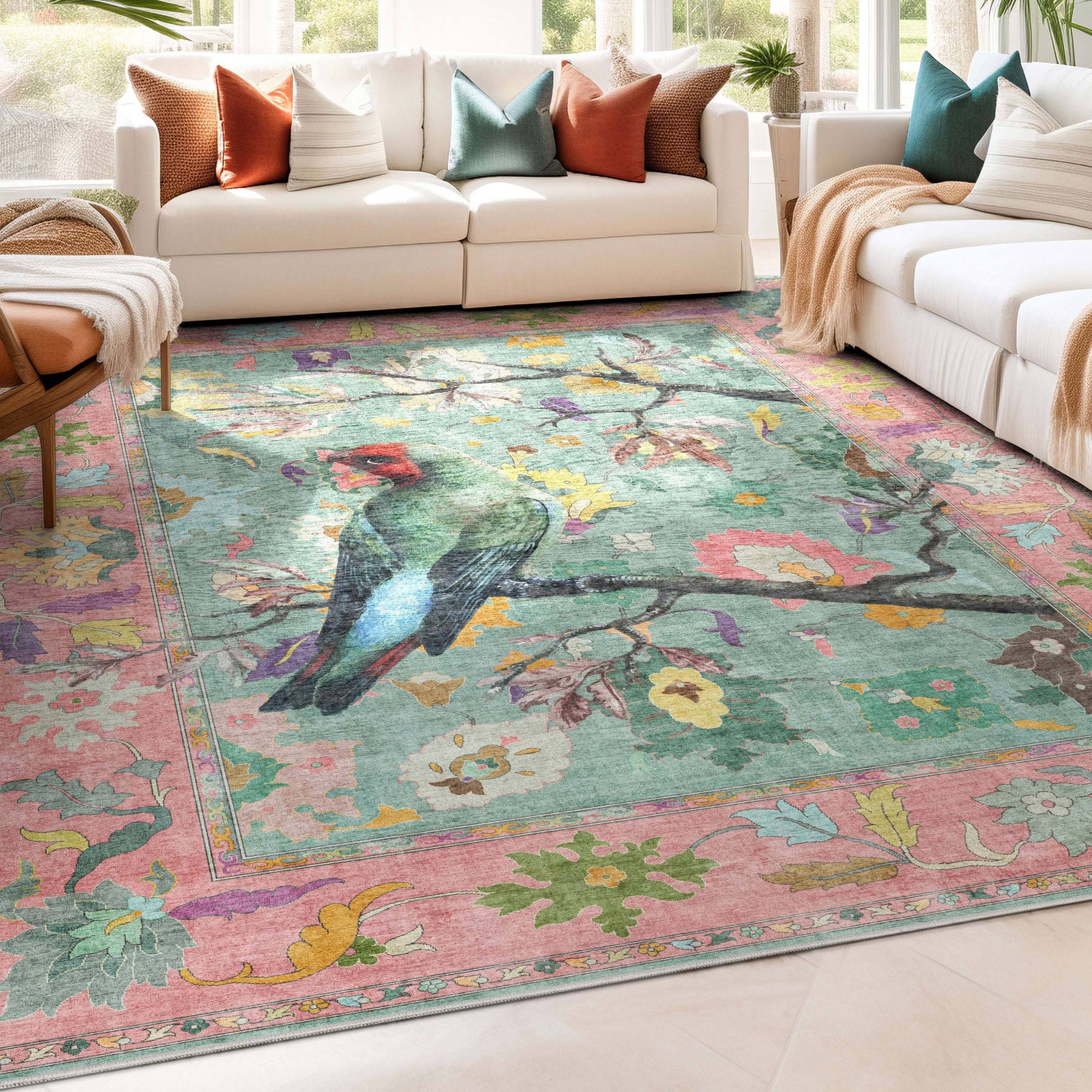 Well Woven Apollo Botanical Floral Flat-Weave Rug for Living Room Dining Room Bedroom Kitchen Tiger Print - Product image 1