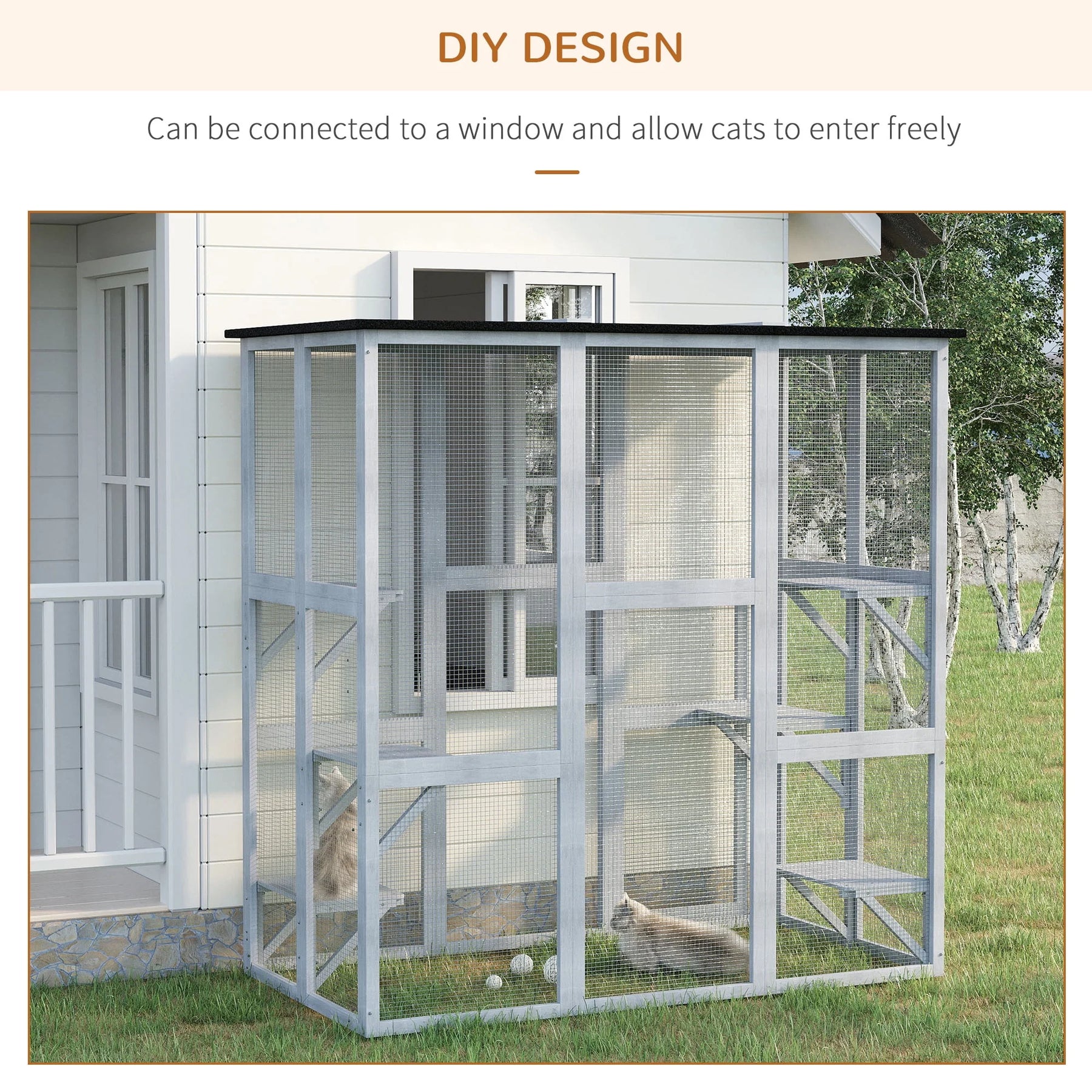 Pawhut Wooden Catio Enclosure with Weather Protection, 6 Platforms, Outdoor, Large, 71" x 38.5" x 71" - Product image 2