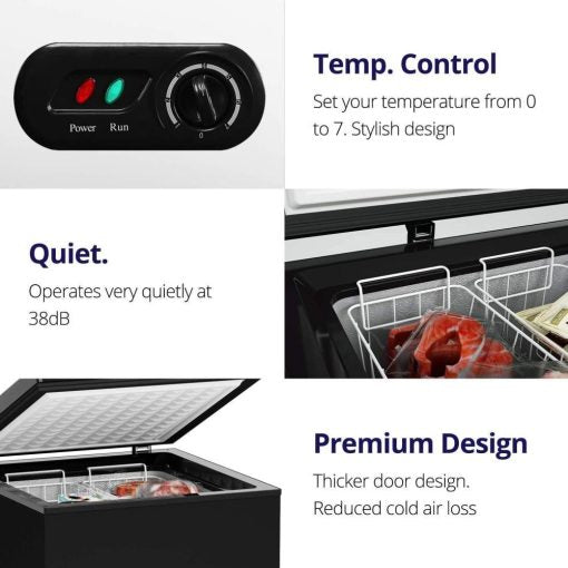 - 3.5 Cu Ft with 2 Removable Baskets - Concealed Freezer - Quiet Compact Freezer - 7 Temperature Settings - Black -
