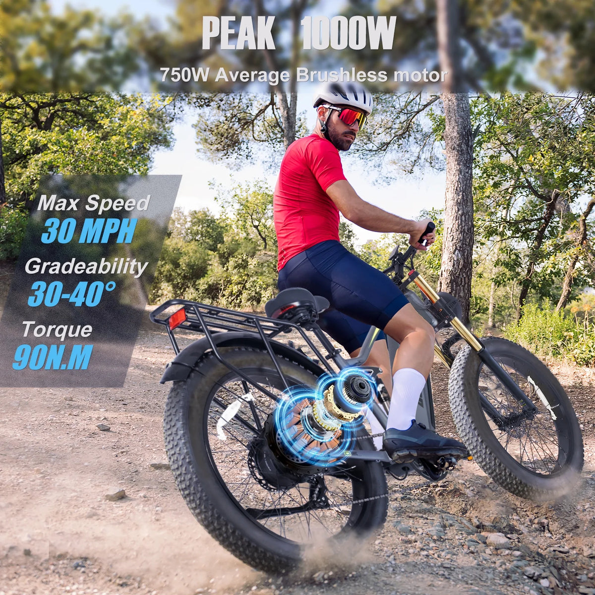 Electric Bike for Adults 26'', 1000W E - Mountain Bike 48V 30/20ah UL2849 Removable Battery - Product image 2