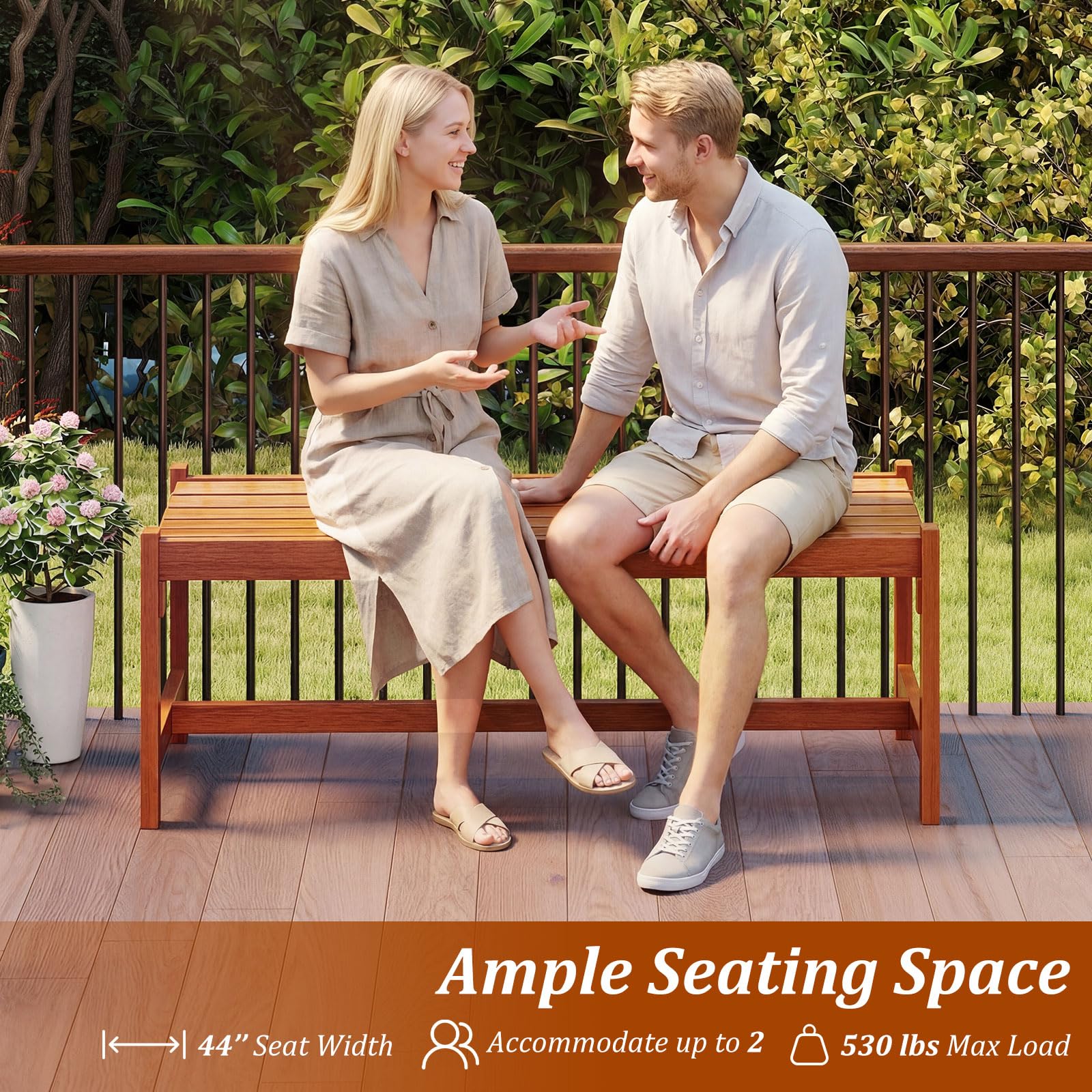 Tangkula Outdoor Wood Bench Backless Set of 1/2 Solid Hardwood Patio Dining Bench(1/2) - Product image 7