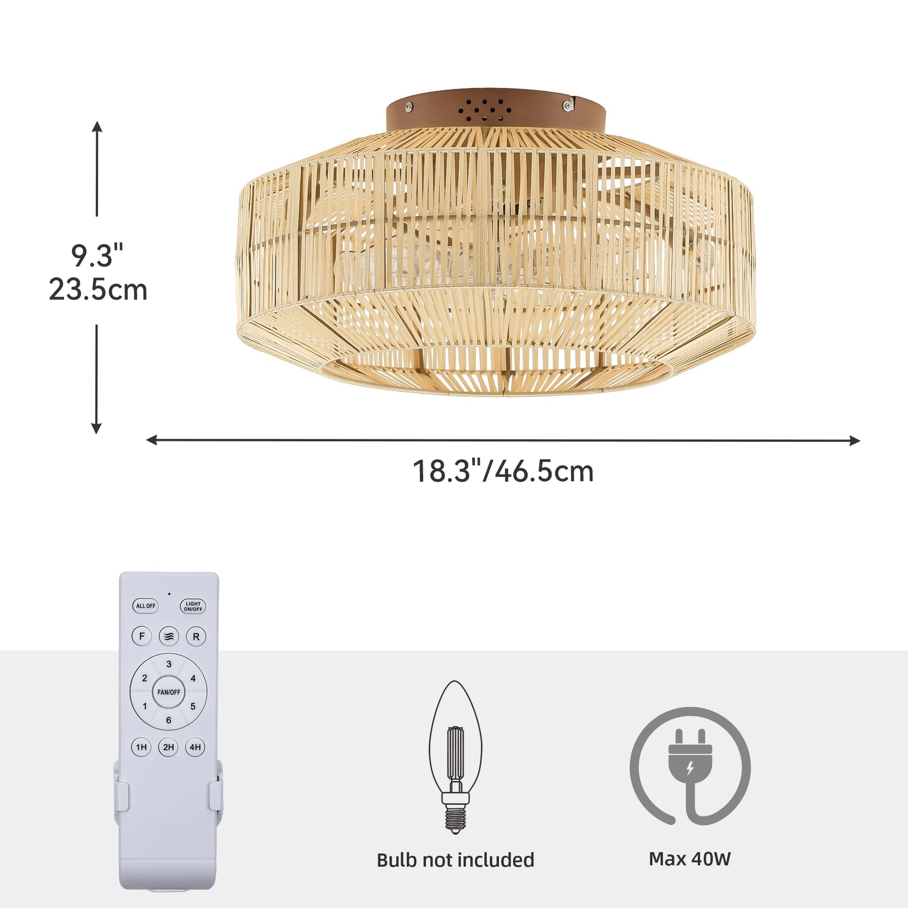Dextrus 20" Caged Ceiling Fan with Lights and Remote Control, Rustic Farmhouse Flush Mount Design with - Product image 14