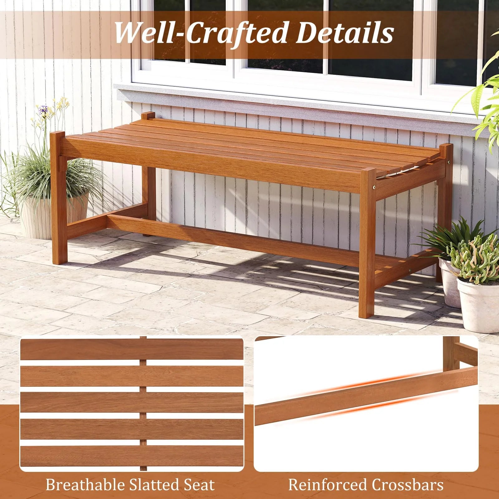 Tangkula Outdoor Wood Bench Backless Set of 1/2 Solid Hardwood Patio Dining Bench(1/2) - Product image 6