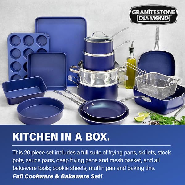 Classic Blue 20-Piece Aluminum Ultra-Durable Non-Stick Diamond Infused Cookware and Bakeware Set - Product image 5