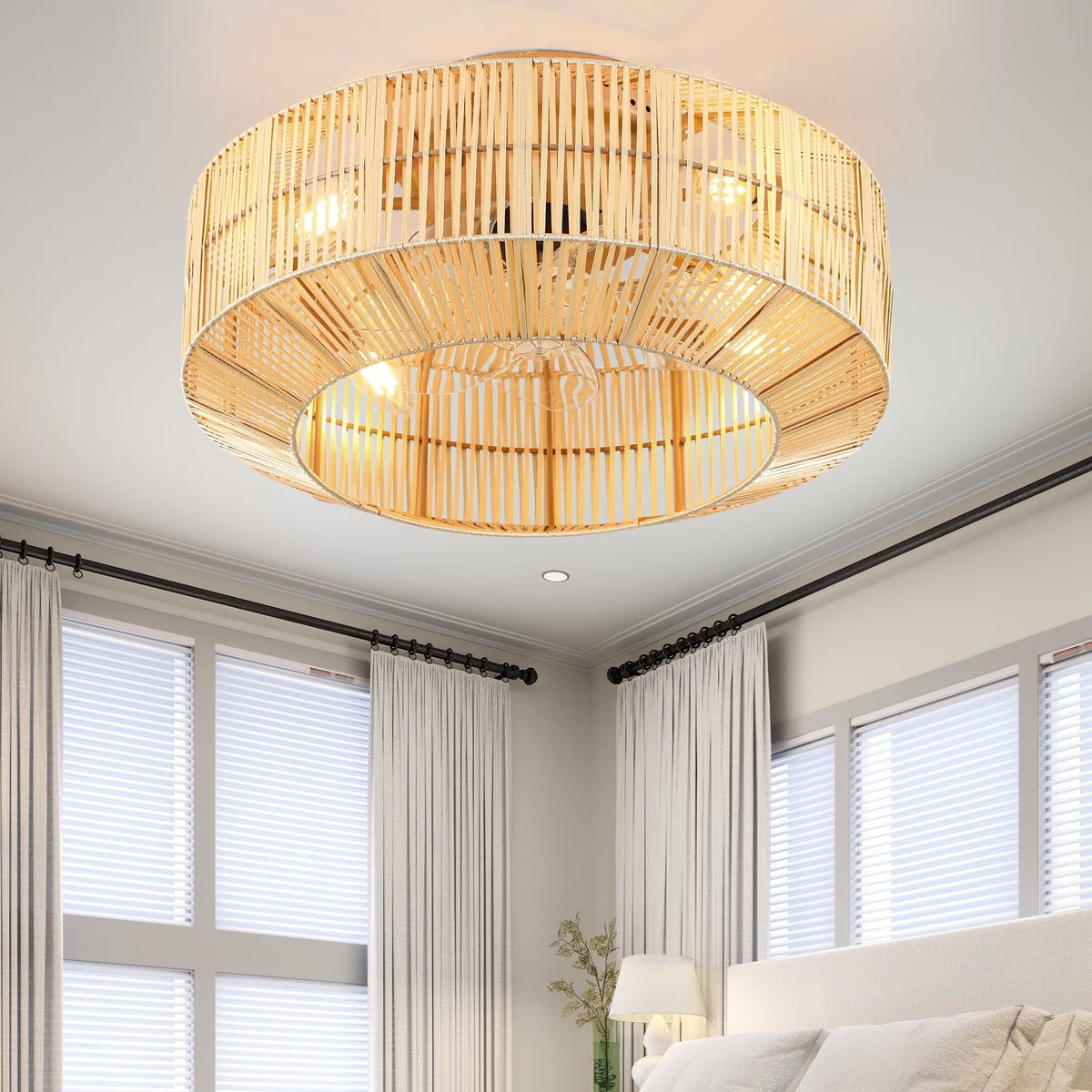 Dextrus 20" Caged Ceiling Fan with Lights and Remote Control, Rustic Farmhouse Flush Mount Design with - Product image 3