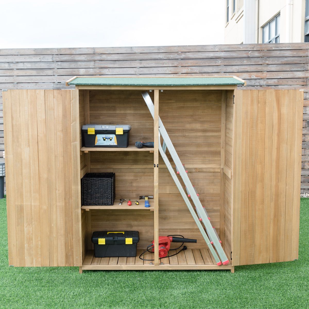 Wooden Garden Shed Outdoor Garden Shed Double Doors with Latch Sloped Asphalt Roof Outdoor Garden Shed 140 x 50 x 162 cm Natural -