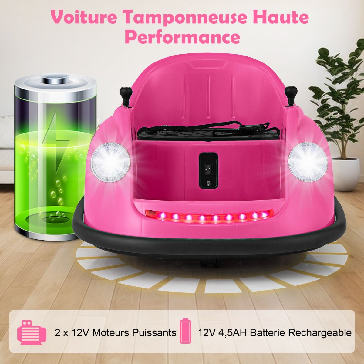 12V Electric Bumper Car for Kids Battery Powered Remote Control LED Lights Music for Ages 2-5 Pink/Red/Blue -