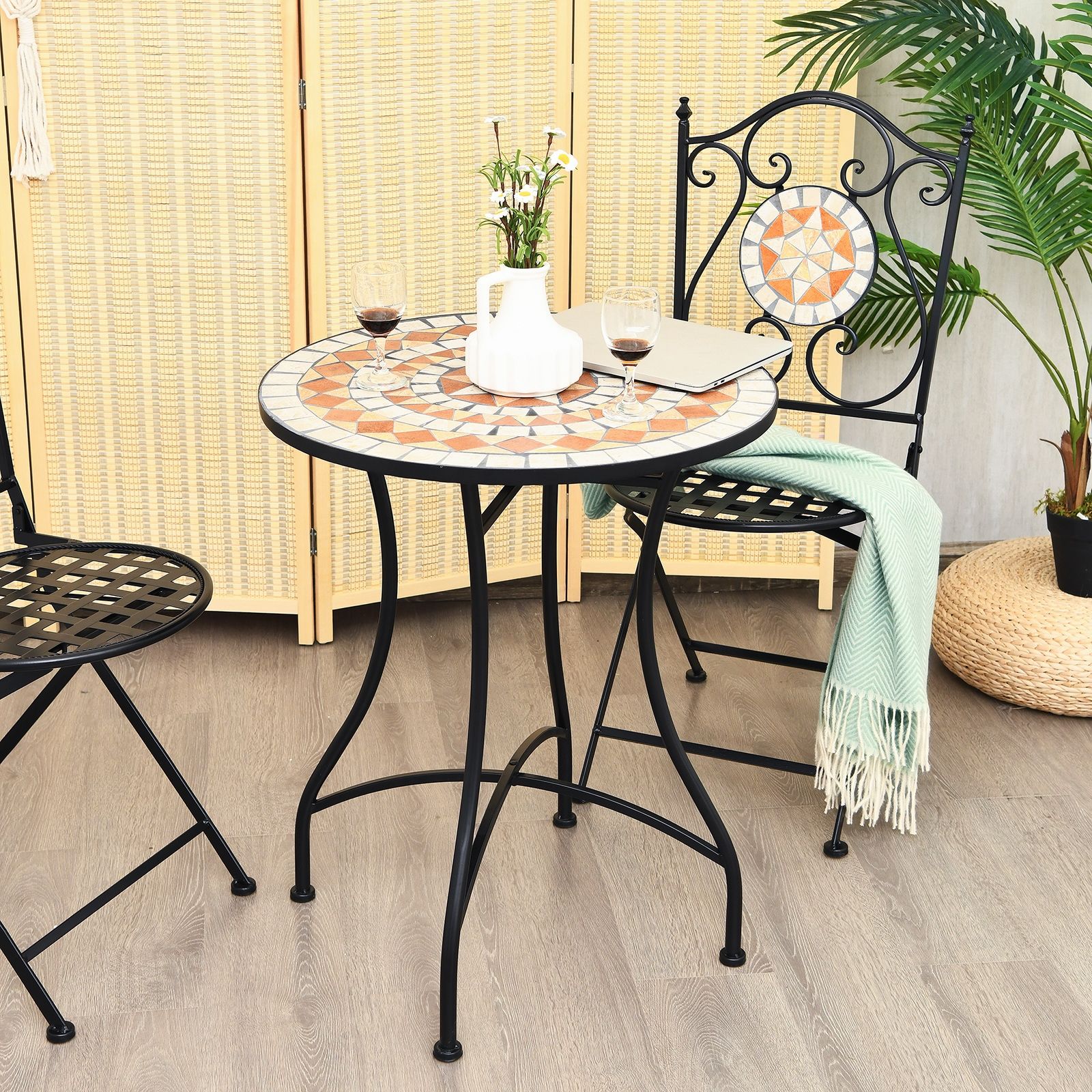 Mosaic Style Garden Table Iron Frame and Anti-Rust Coating for 60 x 60 x 72 CM -