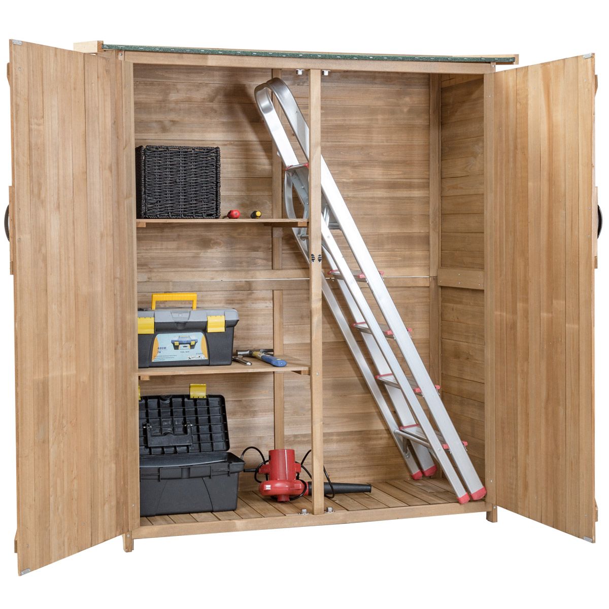 Wooden Garden Shed Outdoor Garden Shed Double Doors with Latch Sloped Asphalt Roof Outdoor Garden Shed 140 x 50 x 162 cm Natural -