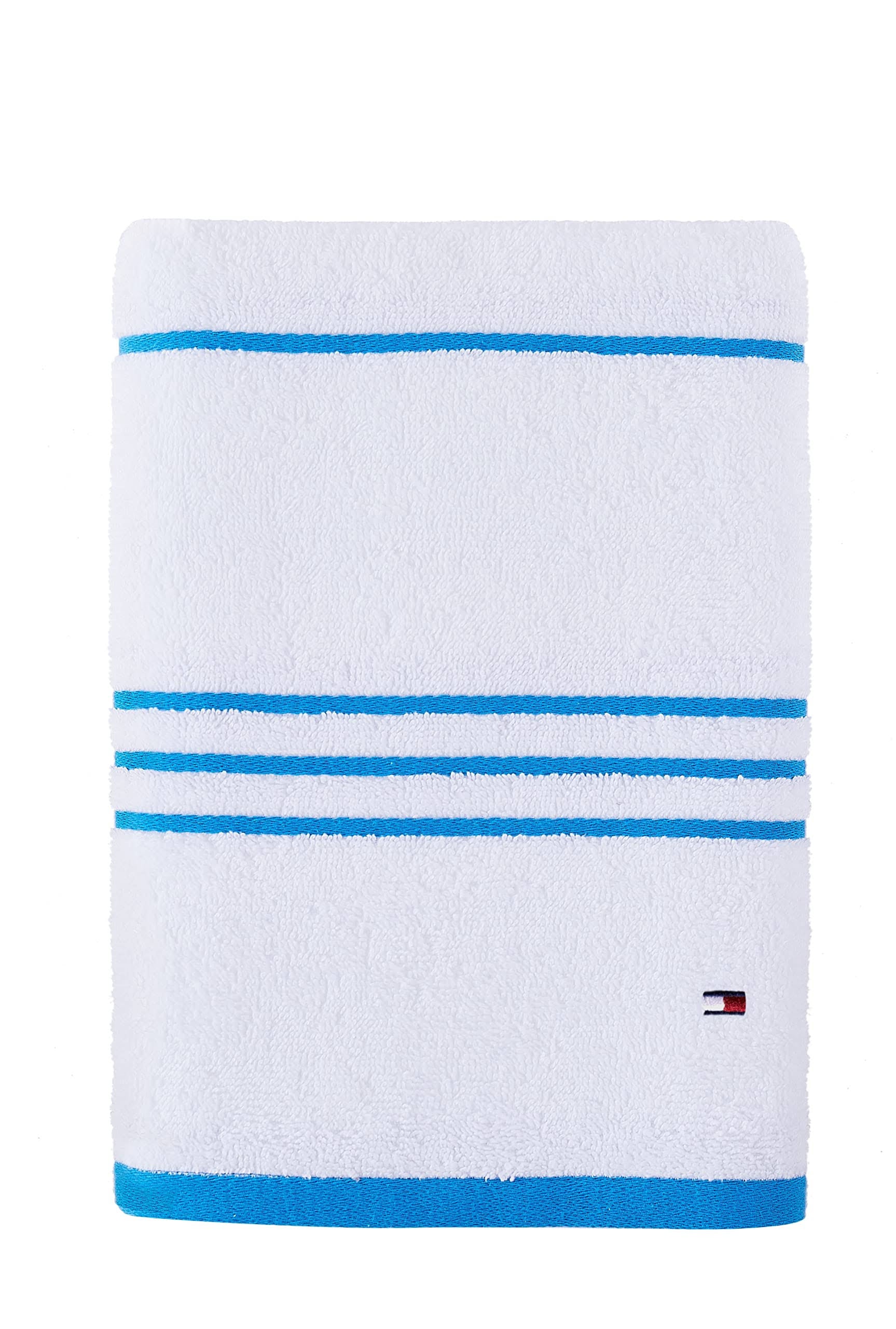 Tommy Hilfiger Modern American Stripe 30" x 54" Cotton Bath Towel - White/Blue - Product image 1