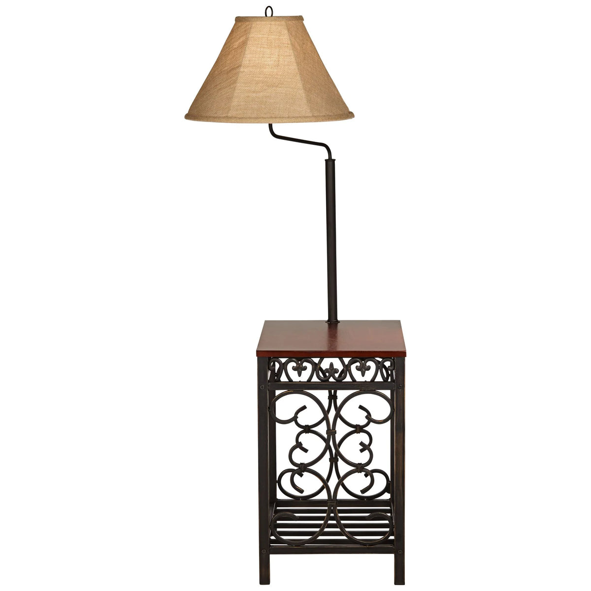 Regency Hill Travata Rustic Vintage Floor Lamp with End Table 54" Tall Bronze Scrollwork Swing Arm Burlap - Product image 7