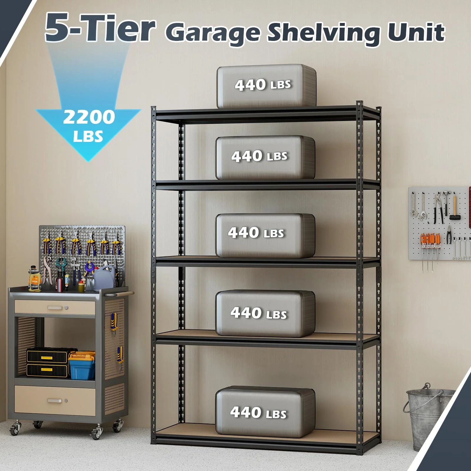 Tangkula 5-Tier Heavy Duty Garage Shelving Unit 2200 LBS Metal Storage Organizer Rack - Product image 8