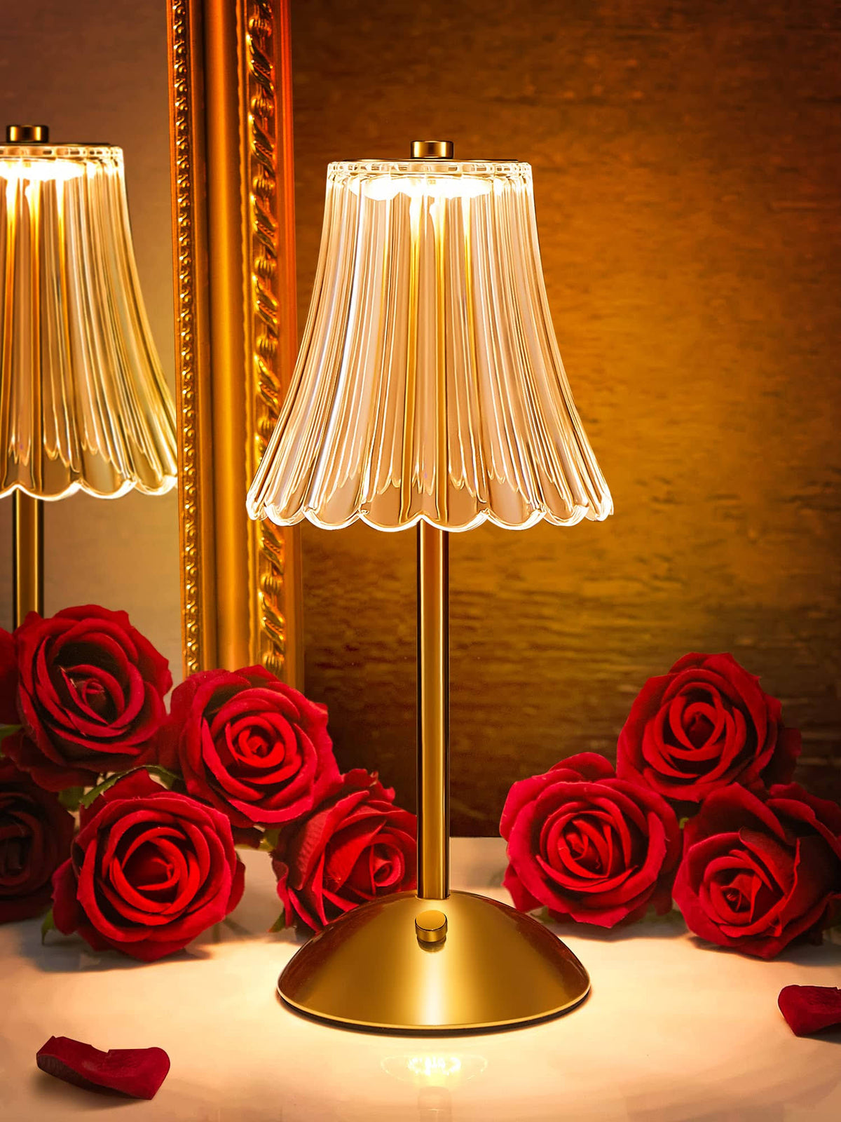 Vintage Lamp Flower Lamp, 3 Colors Nightstand Lamp Bedside Lamp, Battery Operated Lamp Cordless Lamp - Product image 1