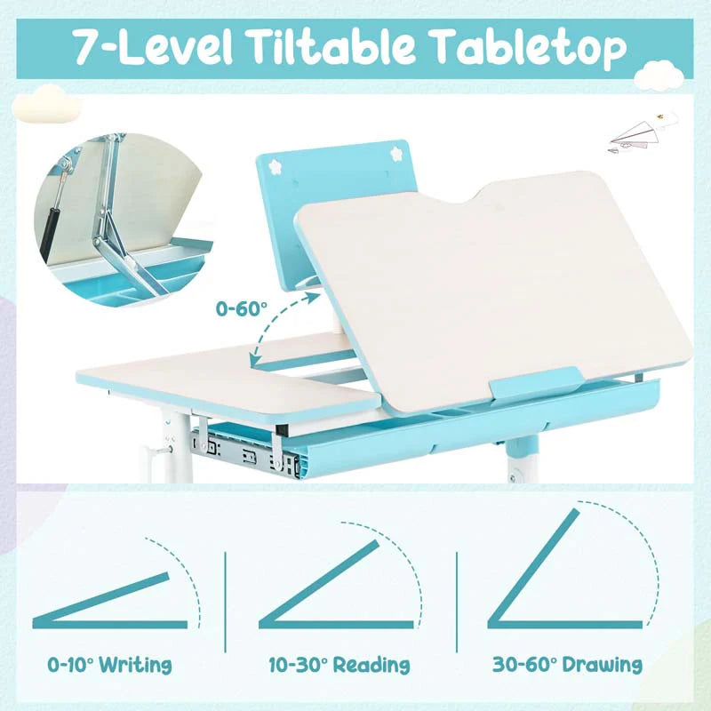 Height-Adjustable Kids Study Desk Chair Set, Tiltable Student Writing Table & Chair Set with Book Stand - Product image 13