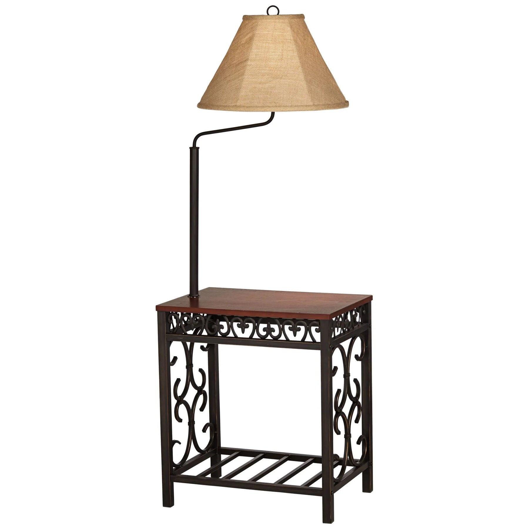 Regency Hill Travata Rustic Vintage Floor Lamp with End Table 54" Tall Bronze Scrollwork Swing Arm Burlap - Product image 2
