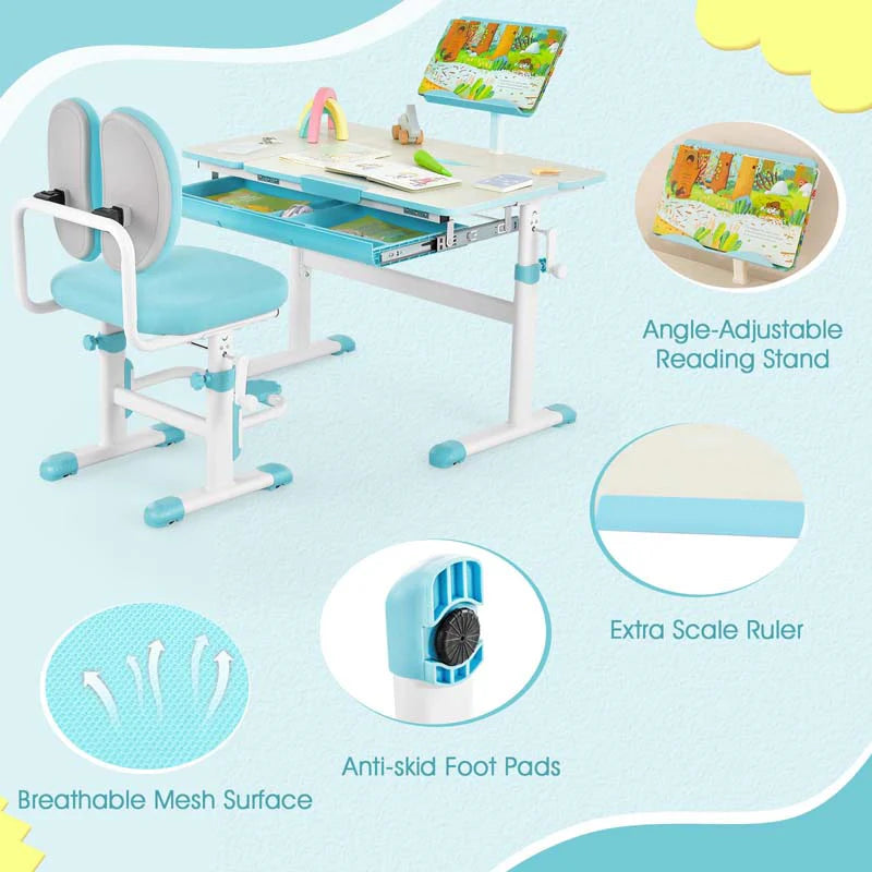 Height-Adjustable Kids Study Desk Chair Set, Tiltable Student Writing Table & Chair Set with Book Stand - Product image 15