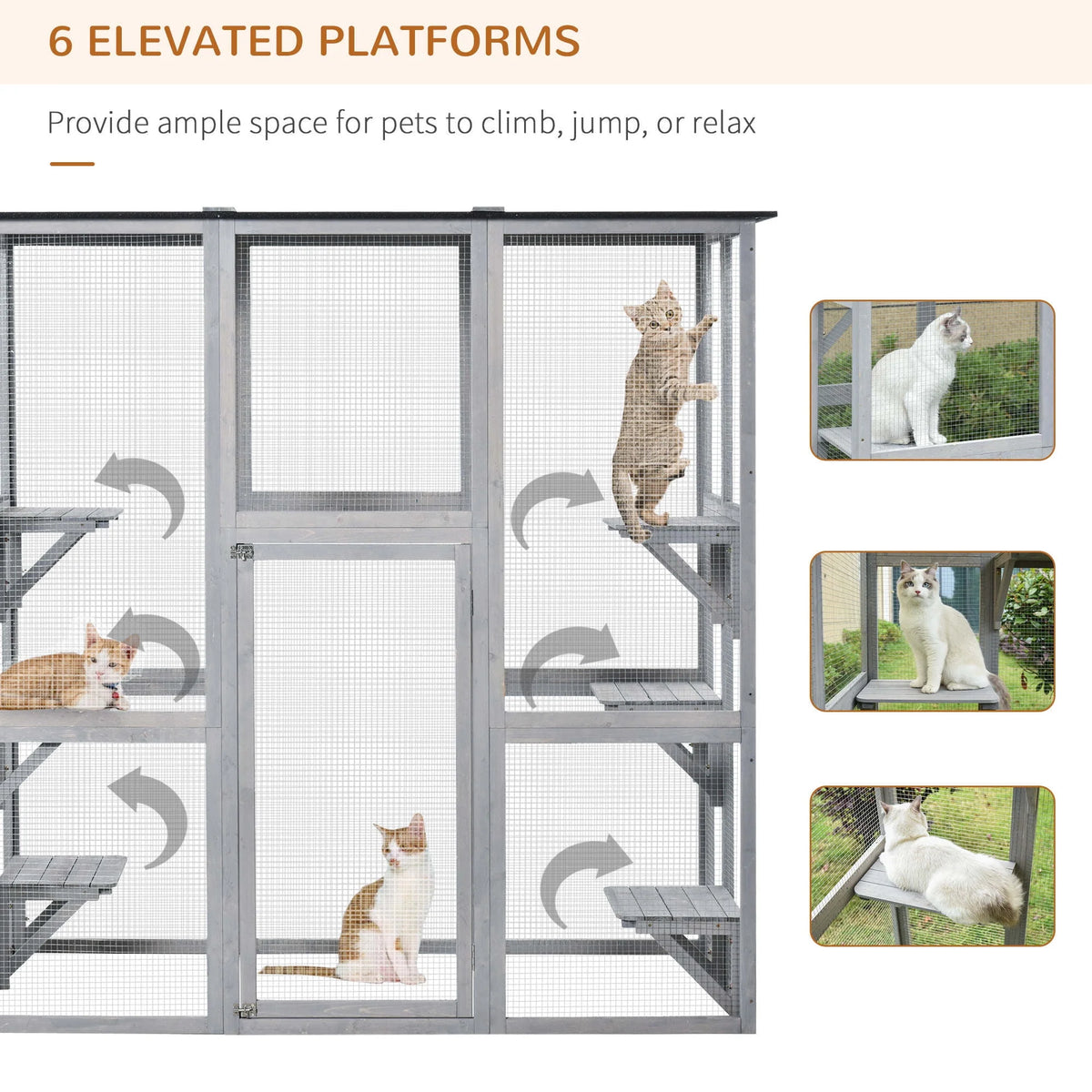Pawhut Wooden Catio Enclosure with Weather Protection, 6 Platforms, Outdoor, Large, 71" x 38.5" x 71" - Product image 9