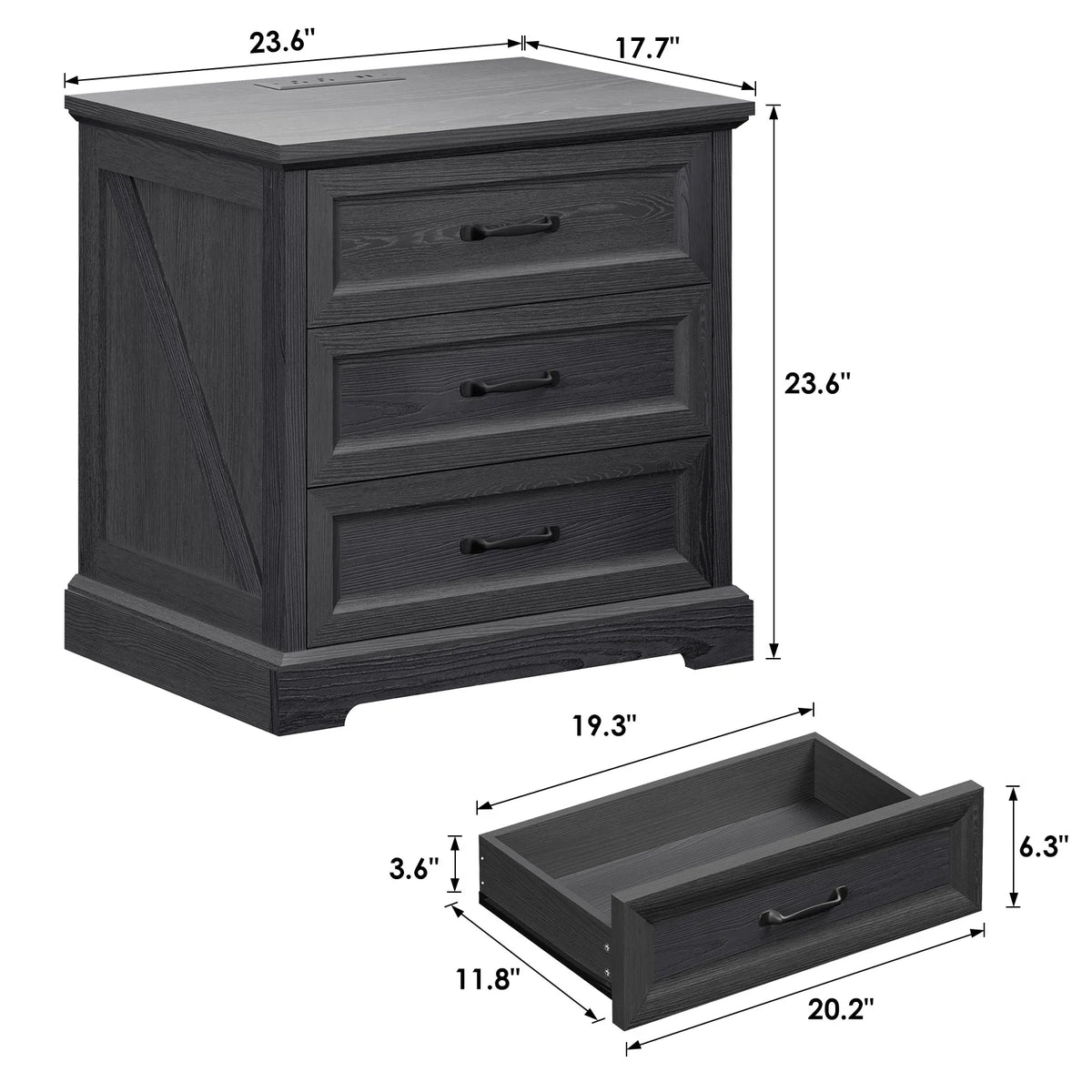 Hommpa Farmhouse 3 Drawers Nightstand with Charging Station, Rustic Wood Night Stand with Drawers for - Product image 26