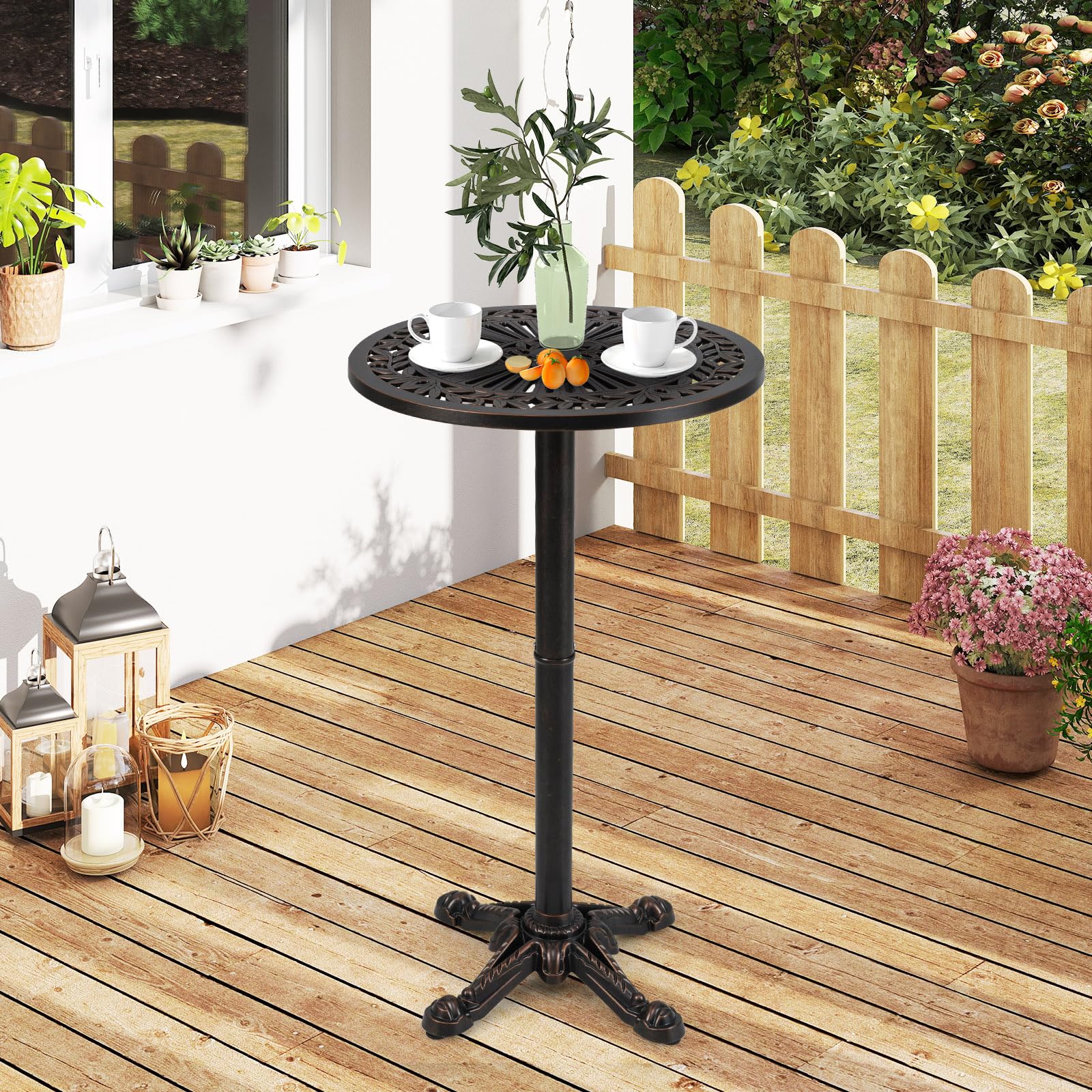 Tangkula 24" Outdoor Round Bar Table Cast Aluminum Heavy Duty Patio High Table with Stable Cross-Shaped - Product image 2