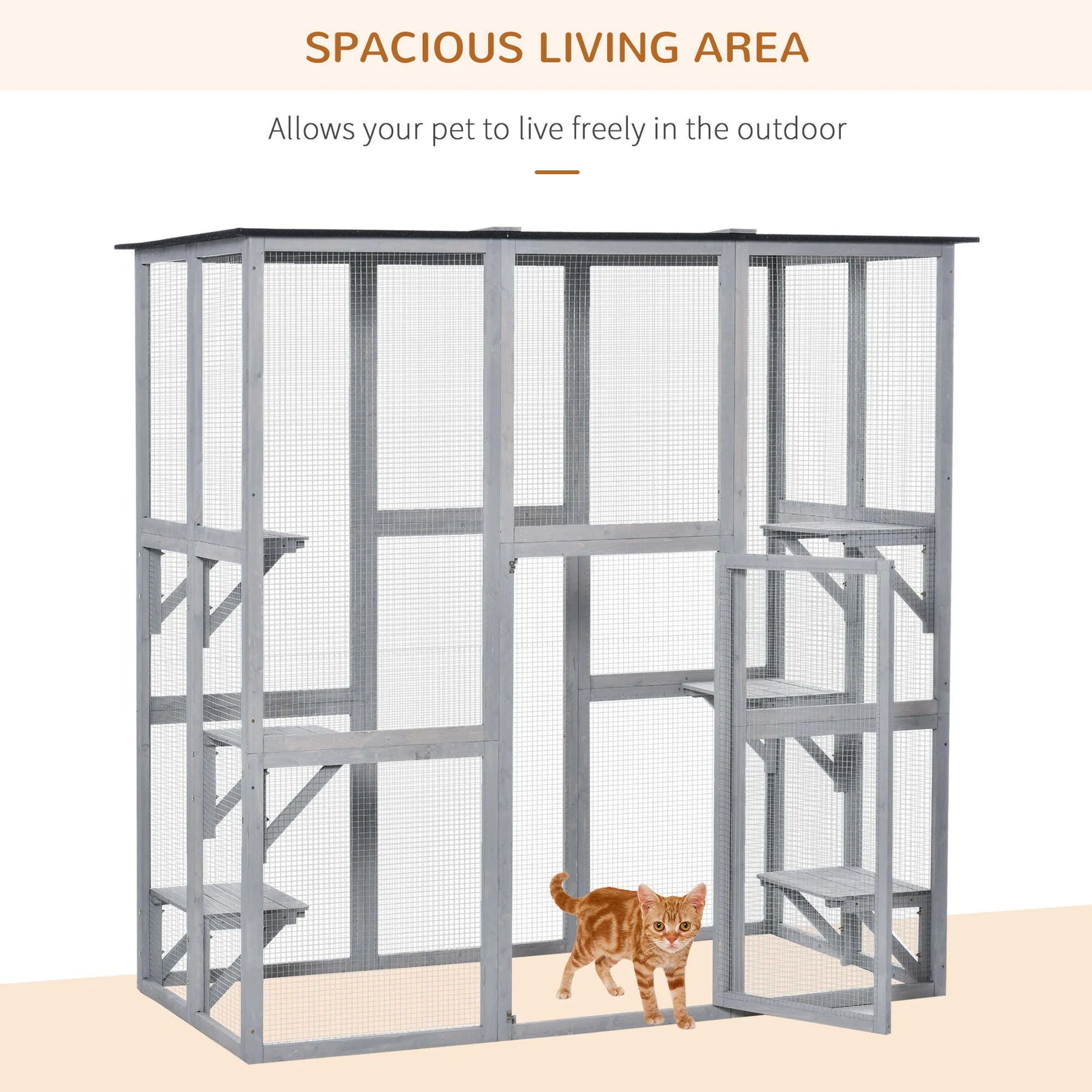 Pawhut Wooden Catio Enclosure with Weather Protection, 6 Platforms, Outdoor, Large, 71" x 38.5" x 71" - Product image 5