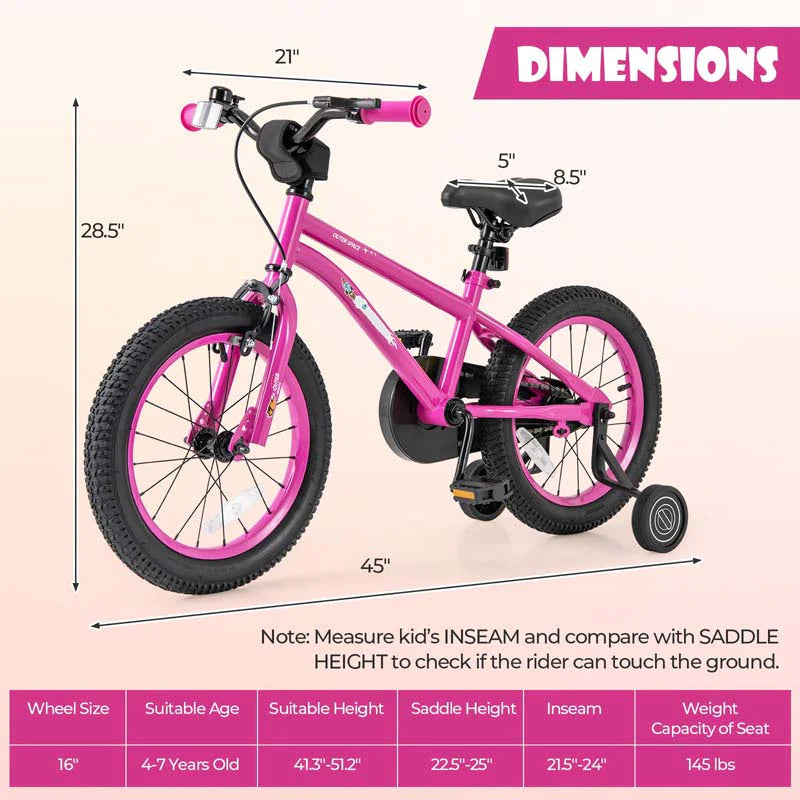16" Kids Bike for 4-7 Years Old Girls Boys Sport Bicycle with Adjustable Saddle, Training Wheels - Product image 18