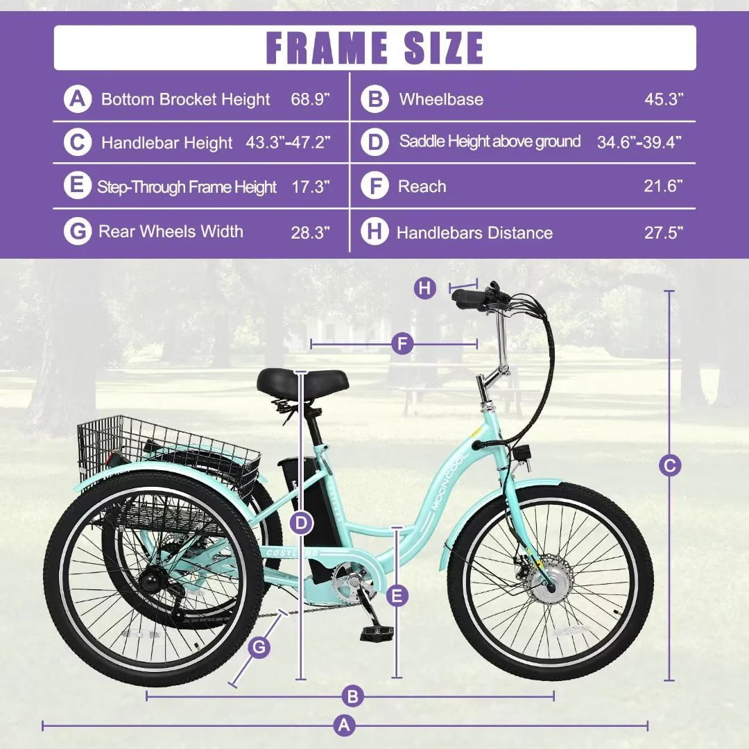 Docred 24" Electric Tricycle for Adults & Seniors, 7 Speed 3 Wheel E - Bike with Large Basket/Low - Product image 2