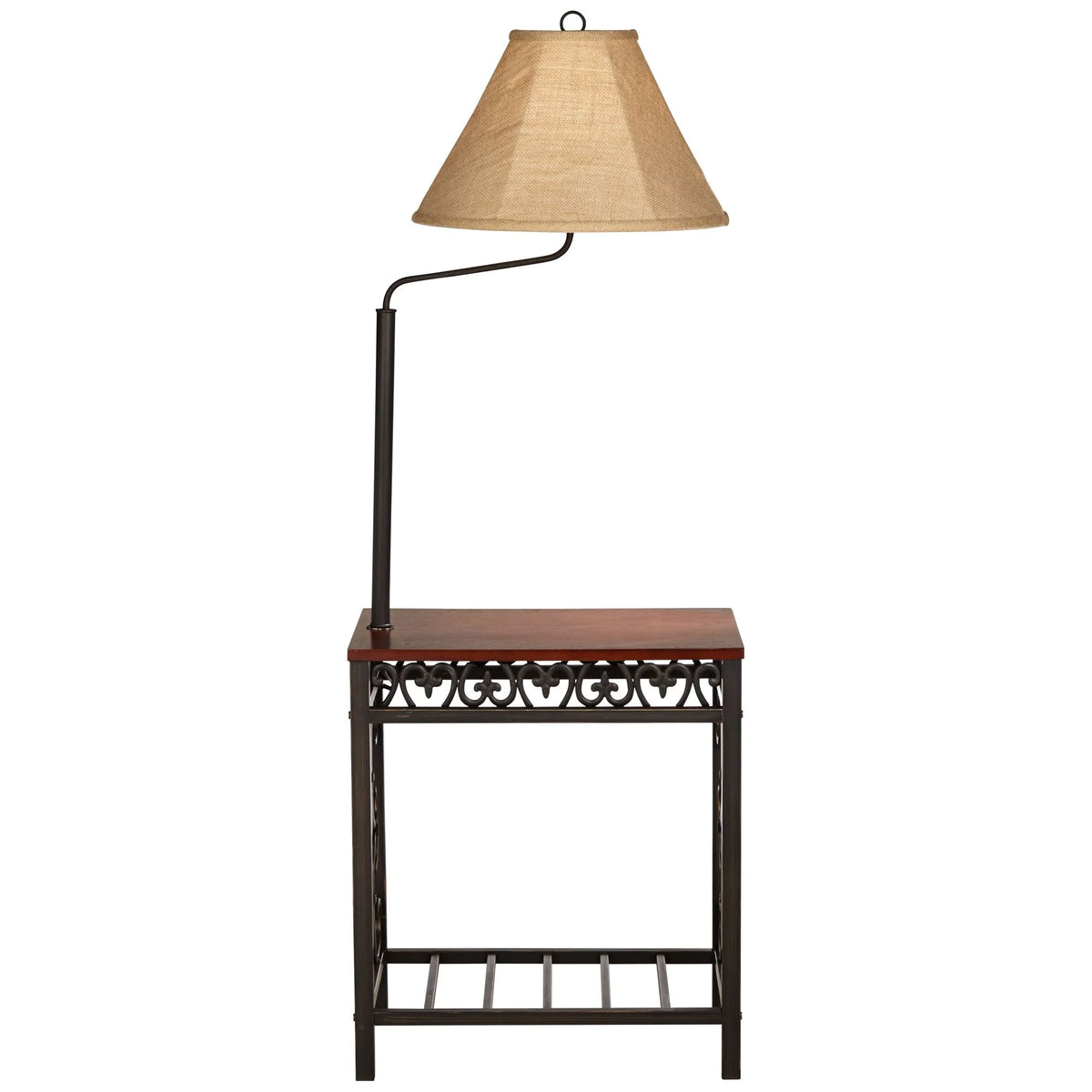Regency Hill Travata Rustic Vintage Floor Lamp with End Table 54" Tall Bronze Scrollwork Swing Arm Burlap - Product image 5