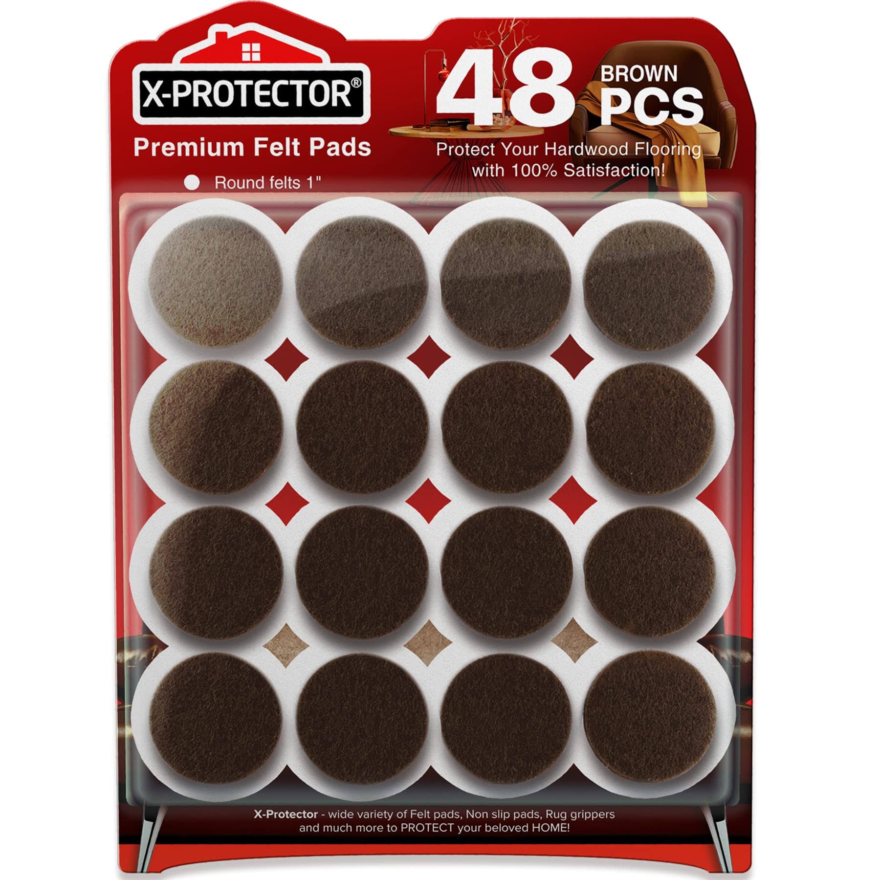 48 Brown Premium Chair Felt Furniture Pads X-Protector! - Product image 1
