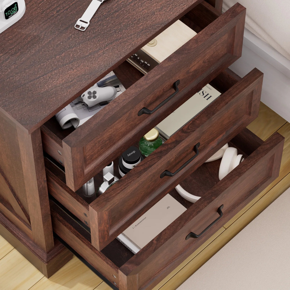 Hommpa Farmhouse 3 Drawers Nightstand with Charging Station, Rustic Wood Night Stand with Drawers for - Product image 34