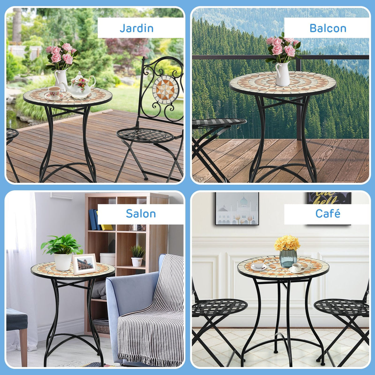 Mosaic Style Garden Table Iron Frame and Anti-Rust Coating for 60 x 60 x 72 CM -