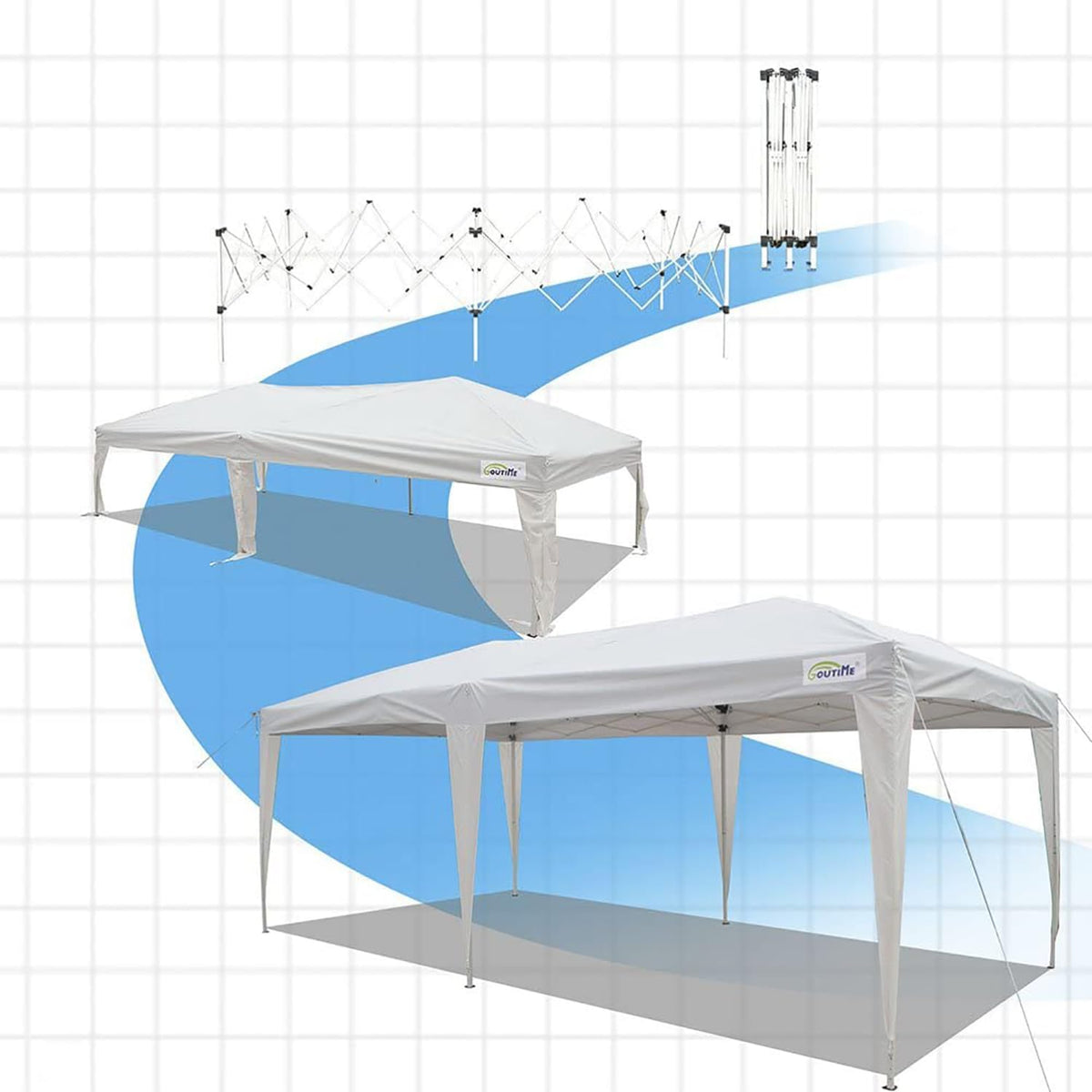 Goutime Folding Gazebo 3x6, Pop up Canopy Gazebo Party Tent, 4 Detachable Walls Even Bag on Wheels, Outdoor Garden Shelter, Party Tent (White)