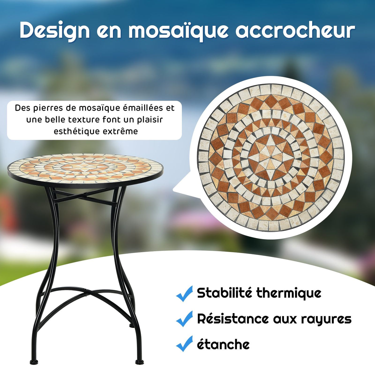 Mosaic Style Garden Table Iron Frame and Anti-Rust Coating for 60 x 60 x 72 CM -