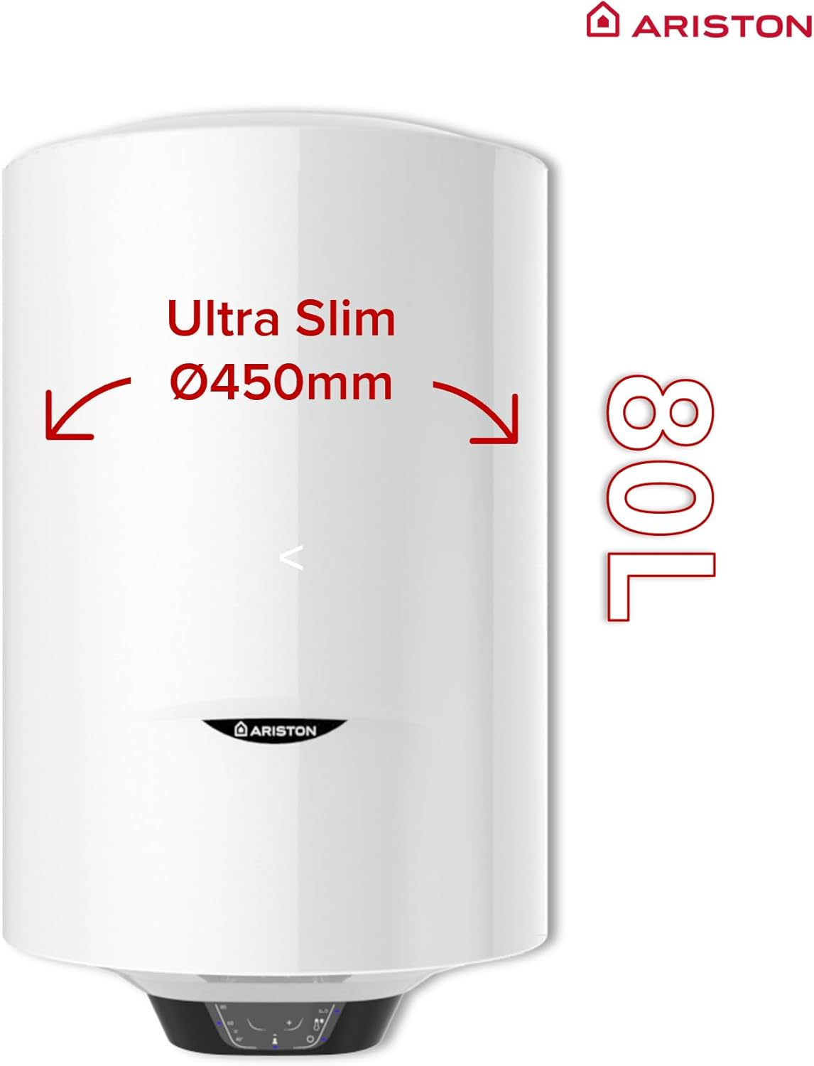 Ariston PRO1 ECO 80L - Vertical Wall-Mounted Electric Water Heater Ø450 mm - Intelligent ECO Function - Class B - Designed and manufactured to be installed in France