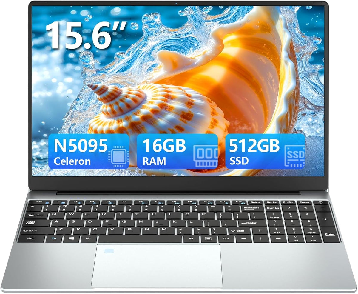 15 6 Inch Laptop PC Celeron N5095 CPU 16GB RAM 512GB SSD Laptop Win11 FHD 1920 x 1080 Backlit & Unlocking Fingerprint Webca Wi-FI 5 BT4.2 USB 3.0 * 2