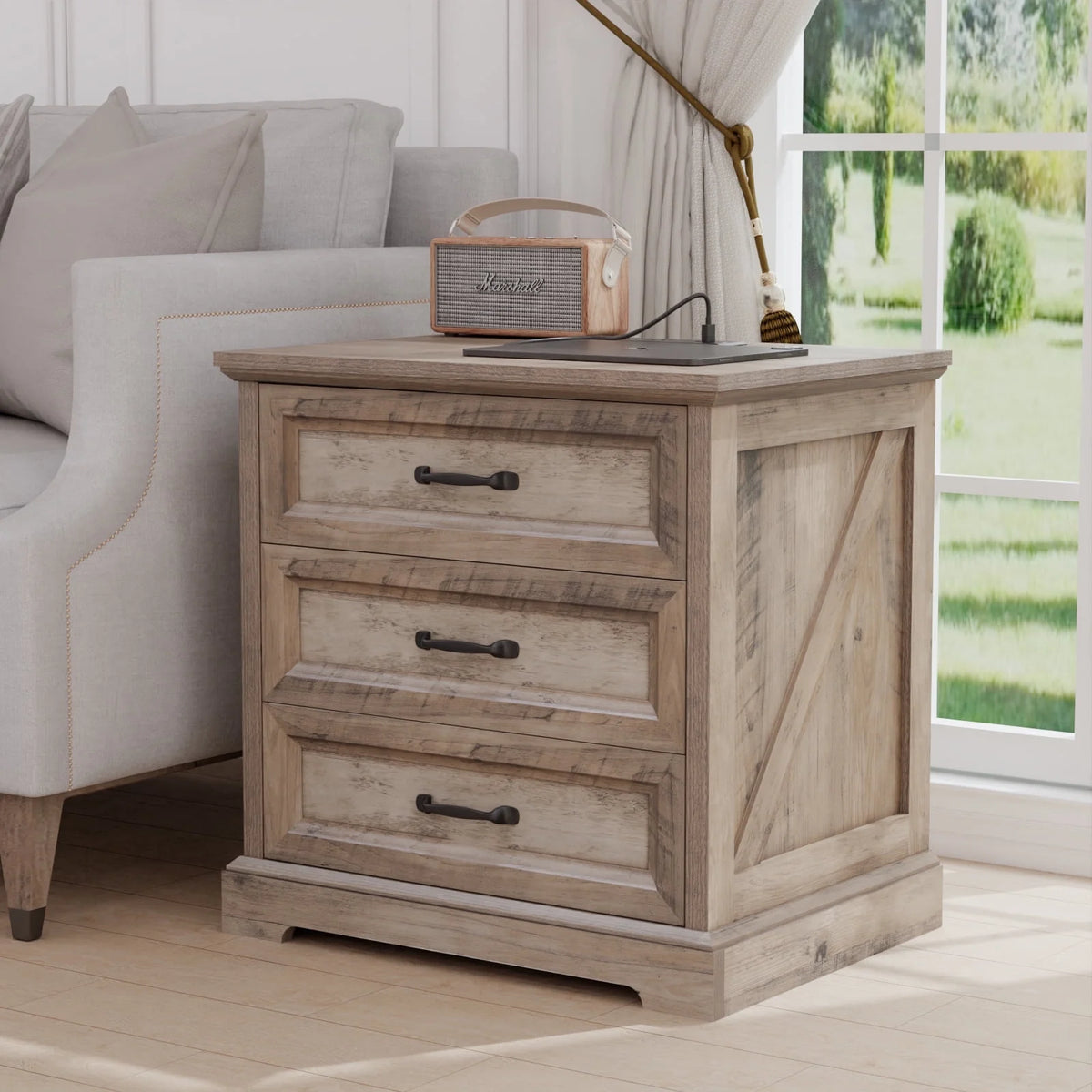 Hommpa Farmhouse 3 Drawers Nightstand with Charging Station, Rustic Wood Night Stand with Drawers for - Product image 20