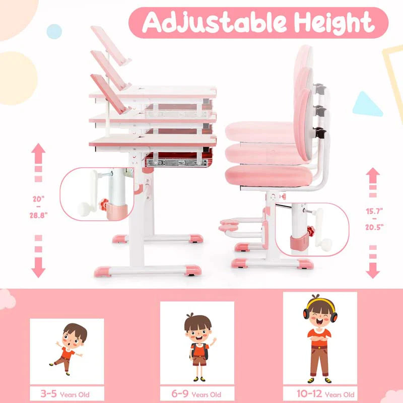 Height-Adjustable Kids Study Desk Chair Set, Tiltable Student Writing Table & Chair Set with Book Stand - Product image 4