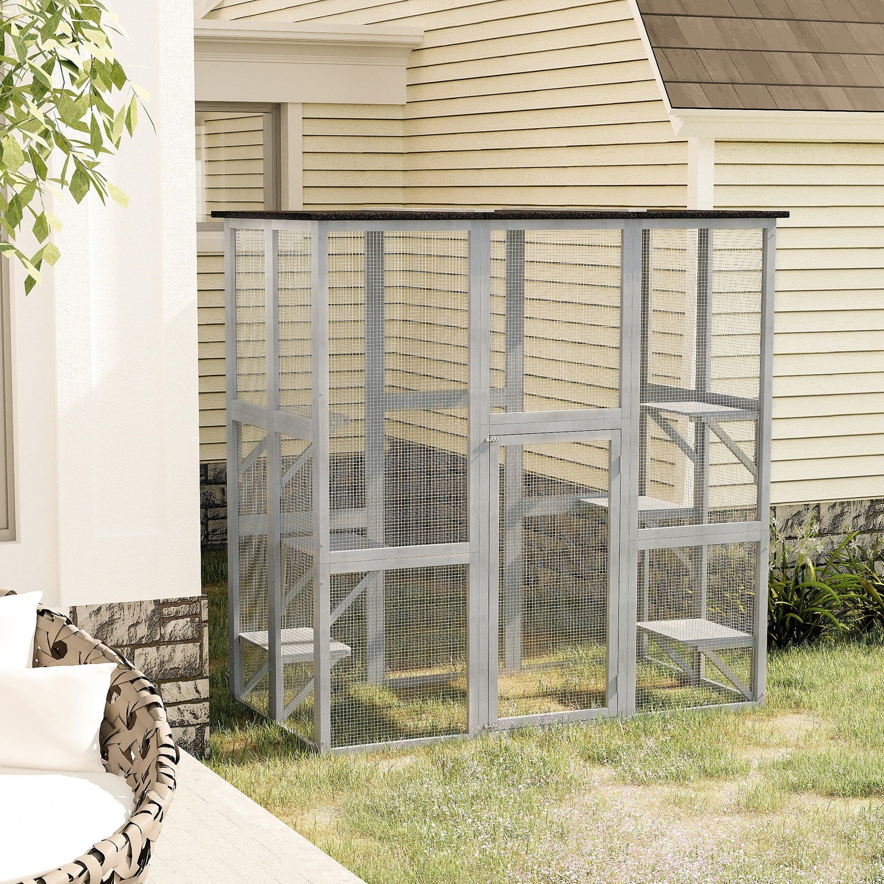 Pawhut Wooden Catio Enclosure with Weather Protection, 6 Platforms, Outdoor, Large, 71" x 38.5" x 71" - Product image 7