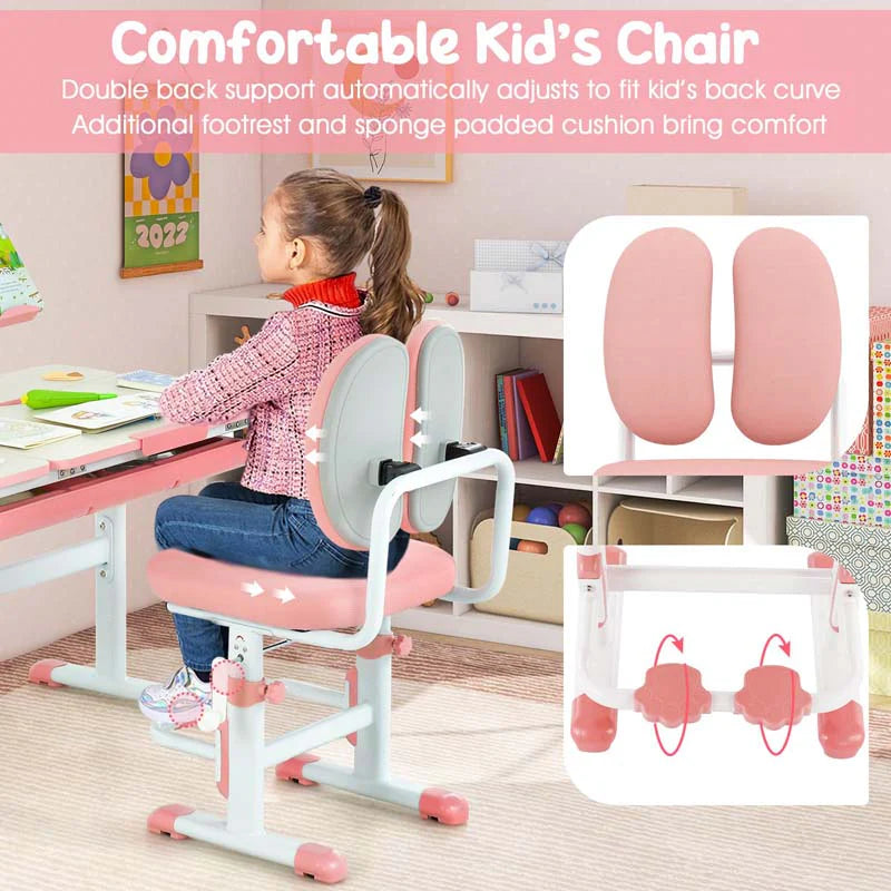 Height-Adjustable Kids Study Desk Chair Set, Tiltable Student Writing Table & Chair Set with Book Stand - Product image 6