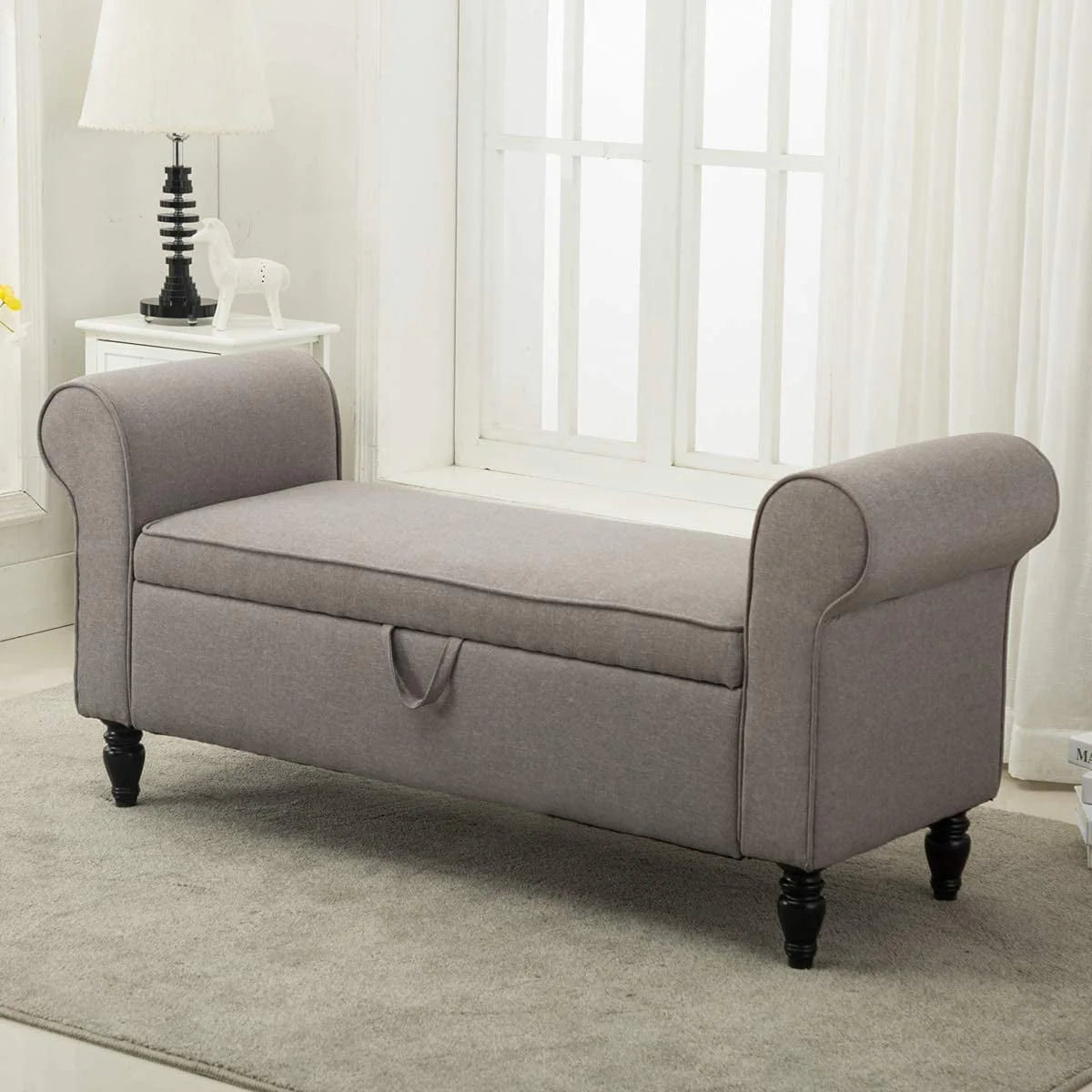 Andeworld Storage Bench with Arms Upholstered Bench Settee for Bedroom Living Room Gray - Product image 5