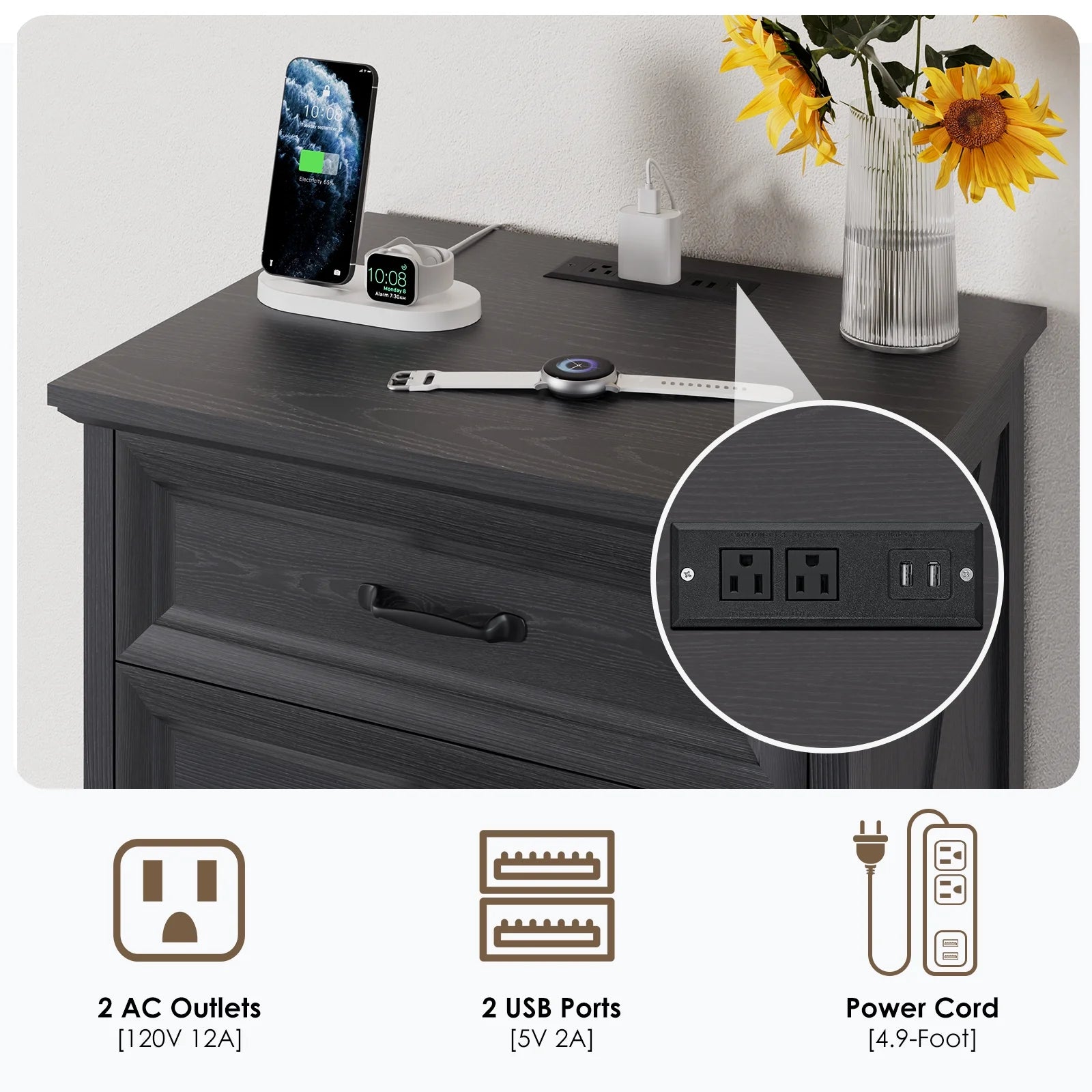 Hommpa Farmhouse 3 Drawers Nightstand with Charging Station, Rustic Wood Night Stand with Drawers for - Product image 27