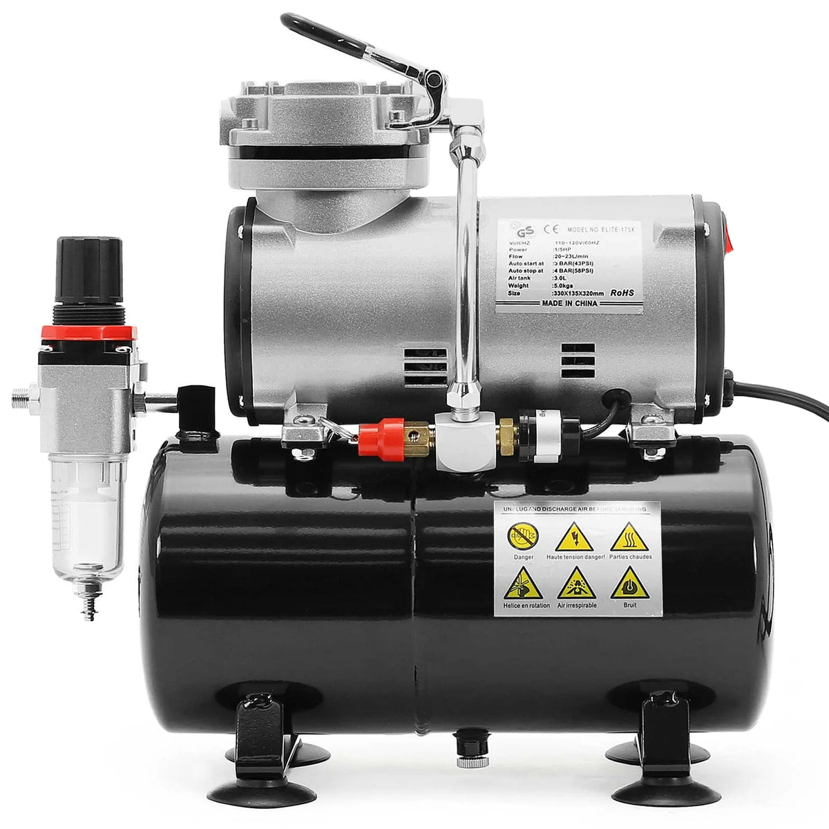 Pointzero 1/5 HP Airbrush Compressor with Air Tank, Regulator, Gauge and Water Trap - Quiet Portable Pump - Product image 2