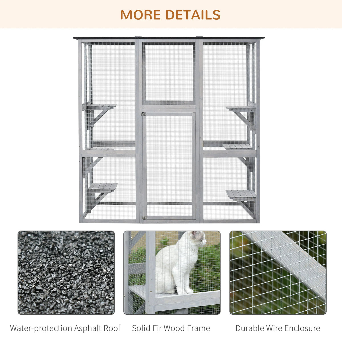 Pawhut Wooden Catio Enclosure with Weather Protection, 6 Platforms, Outdoor, Large, 71" x 38.5" x 71" - Product image 3