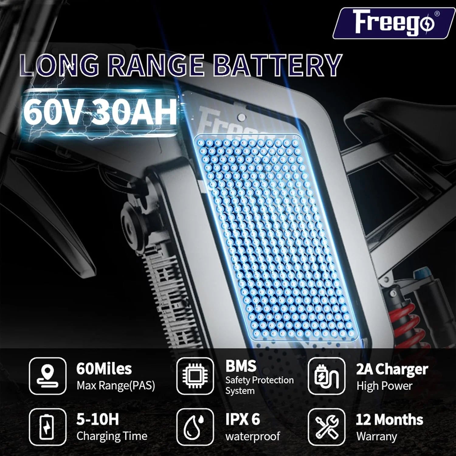 6000W(Peak) Motor 60V/35ah Battery, Freego X2pro Electric Motorcycle for Adults - Product image 25