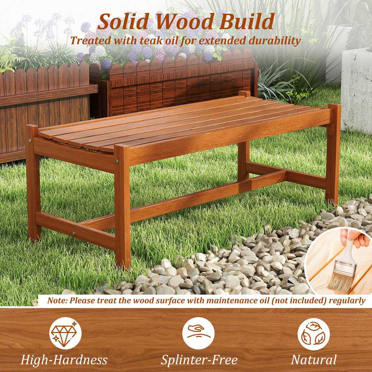 Tangkula Outdoor Wood Bench Backless Set of 1/2 Solid Hardwood Patio Dining Bench(1/2) - Product image 8