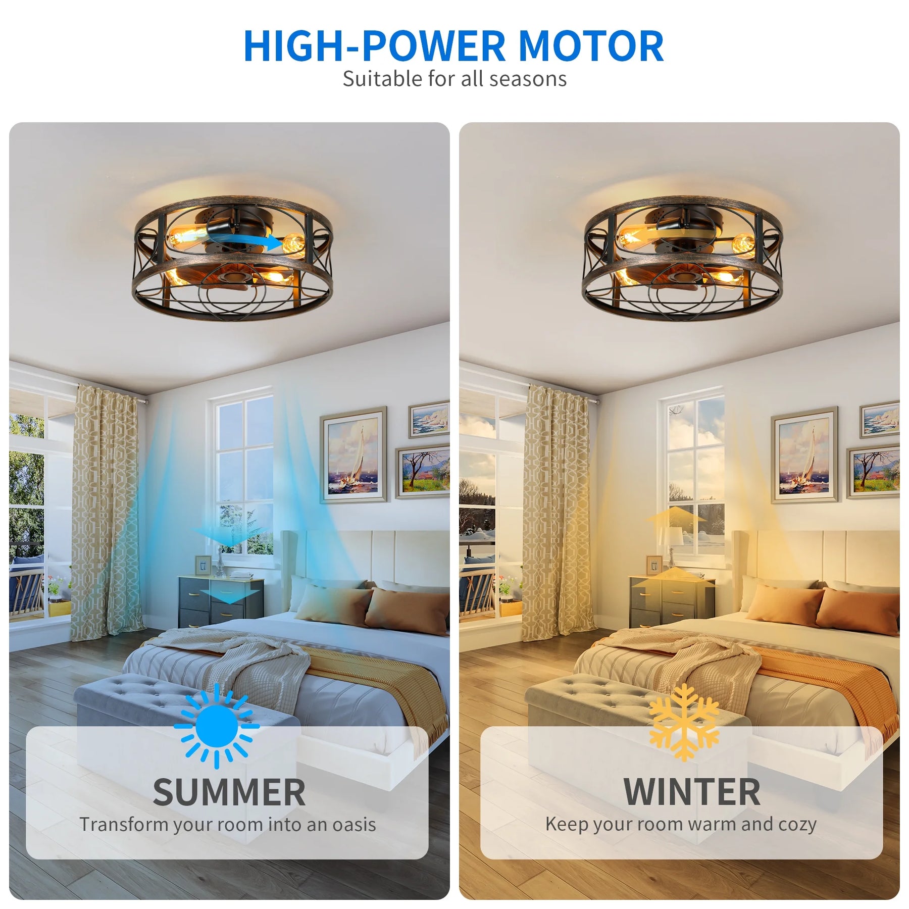Dextrus 20" Caged Ceiling Fan with Lights and Remote Control, Rustic Farmhouse Flush Mount Design with - Product image 2