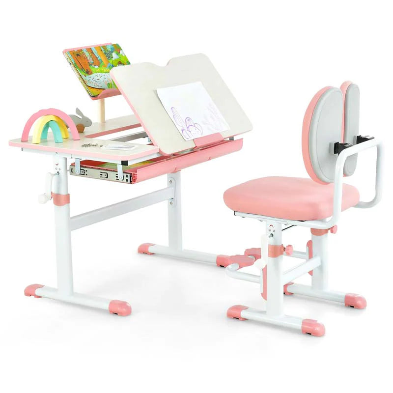 Height-Adjustable Kids Study Desk Chair Set, Tiltable Student Writing Table & Chair Set with Book Stand - Product image 1