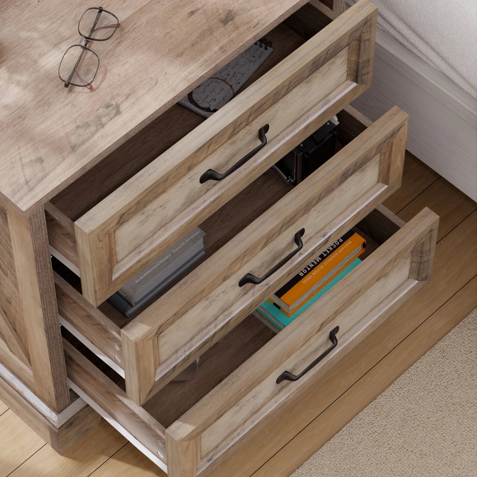 Hommpa Farmhouse 3 Drawers Nightstand with Charging Station, Rustic Wood Night Stand with Drawers for - Product image 17