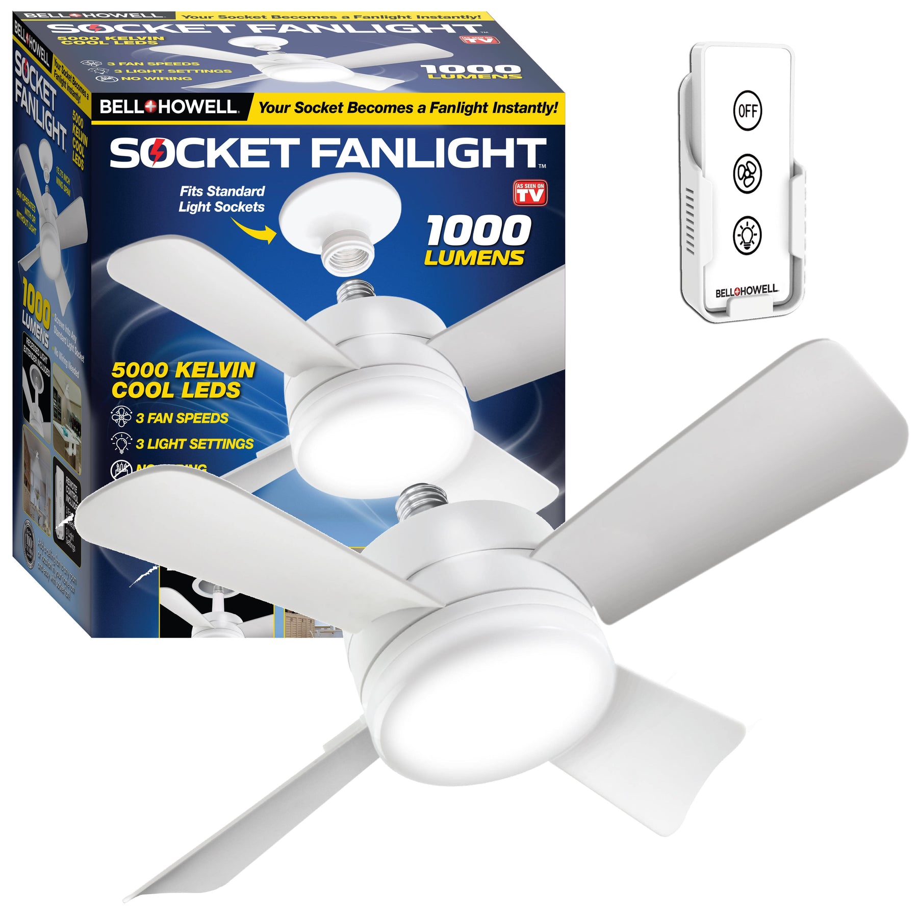 Bell + Howell Light Socket Ceiling Fan & Light - Product image 1