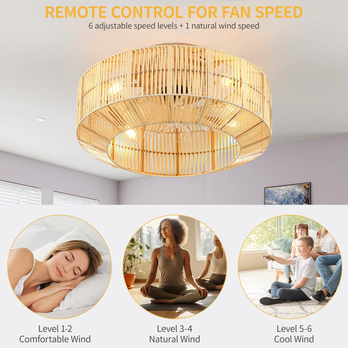 Dextrus 20" Caged Ceiling Fan with Lights and Remote Control, Rustic Farmhouse Flush Mount Design with - Product image 10
