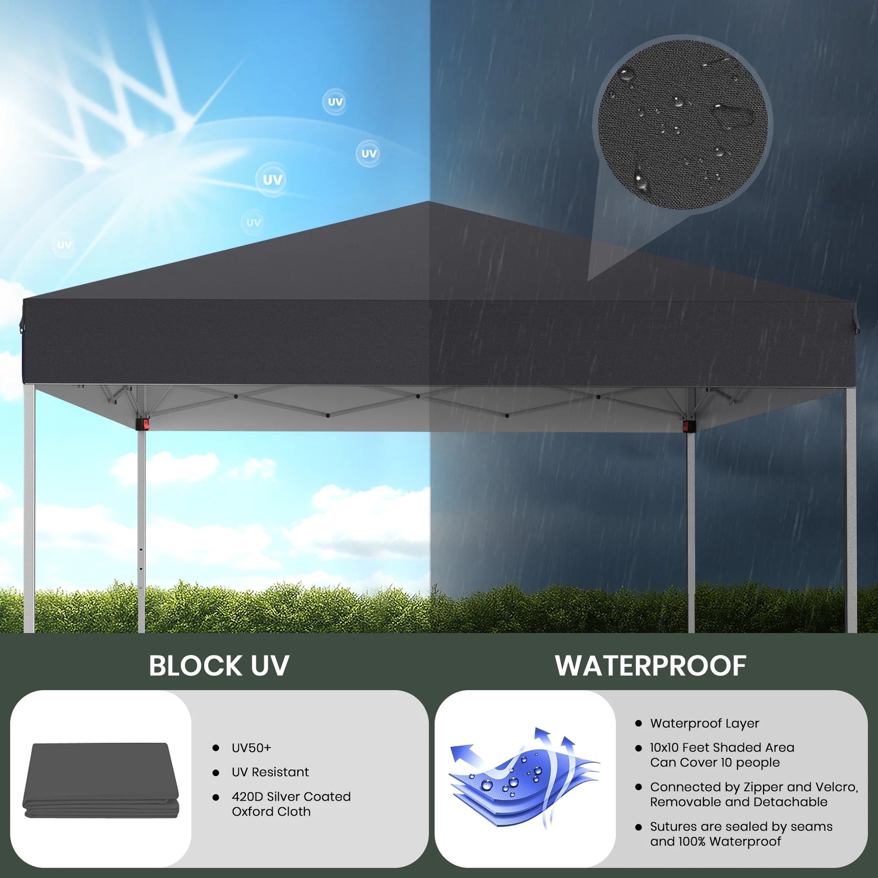 GVDV Canopy Tent, 10x10 Ft Easy Pop up Outdoor Canopy Tent, Portable Straight Leg Gazebo Instant Canopy - Product image 29